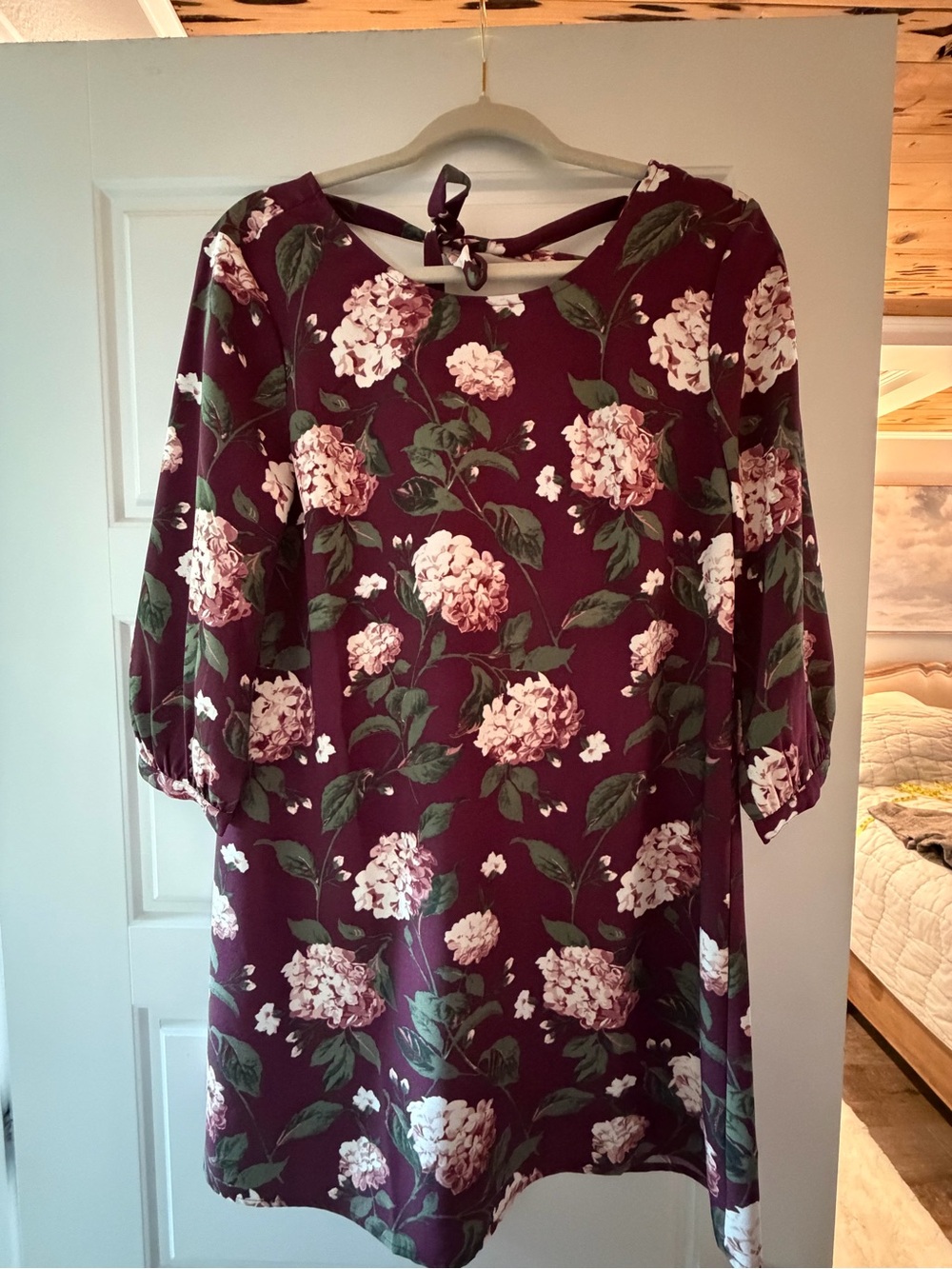 LOFT Burgundy Floral Tie-Back Mini Dress